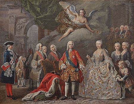 FERDINANDO VI DI BORBONE AND BARBARA DI BRAGANZA WITH THE COURT