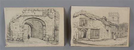 STUDY OF AN OTTAWA COUNTRY MANOR HOUSE AND TOWER along with STUDY OF AN OTTAWA CITY GATE (2)