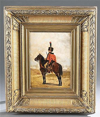 Portrait of French soldier on horseback.