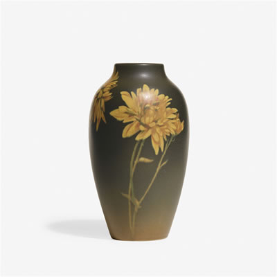 Painted Mat vase with chrysanthemums