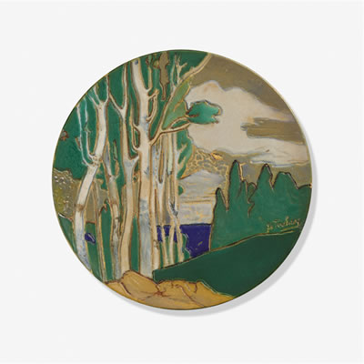Rare Decorated Mat charger with landscape