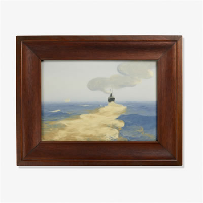 Rare Iris Glaze plaque (Steamboat on the Ocean)