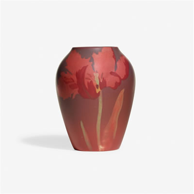 Painted Mat vase with parrot tulips
