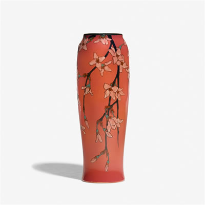 Rare French Red vase with forsythia