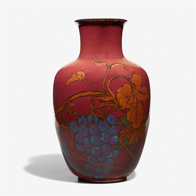 Large Ivory Jewel Porcelain vase with grapes