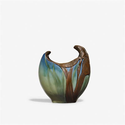 Rare Sea Green vase with iris overlay
