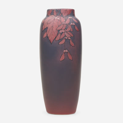 Painted Mat vase with maple leaves