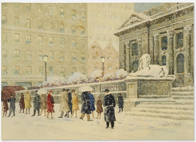 New York Public Library in the Snow