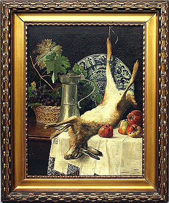 Still life with apples, rabbits, beak tips and Delft plates by Marie Verhas - Auction record, sale price, and art valuation. Compare with similar artists and explore comparable artworks.