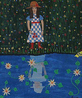 Bach girl on flower meadow