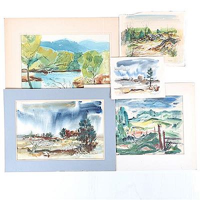 Five colorful countryside landscape paintings