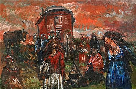 At The Gypsy Encampment by Andrew Vicari - Auction record, sale price, and art valuation. Compare with similar artists and explore comparable artworks.
