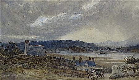 Atmospheric Conwy Castle from Deganwy with figure leading horse and cart by William Paton Burton - Auction record, sale price, and art valuation. Compare with similar artists and explore comparable artworks.