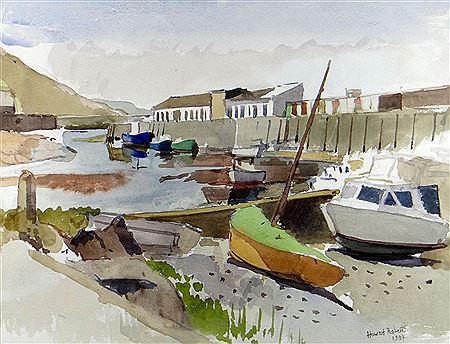 Aberystwyth harbour with boats and buildings by Howard Roberts - Auction record, sale price, and art valuation. Compare with similar artists and explore comparable artworks.