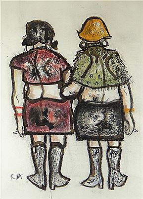 Two cigarette smoking ladies walking