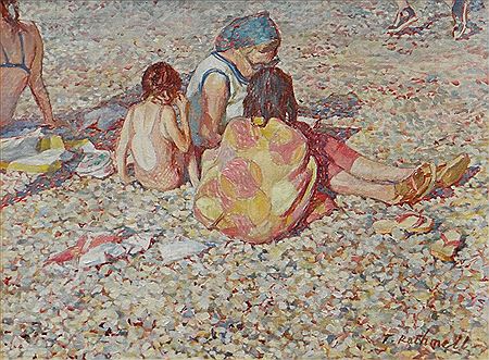 Mother and children on beach by Thomas Rathmell - Auction record, sale price, and art valuation. Compare with similar artists and explore comparable artworks.