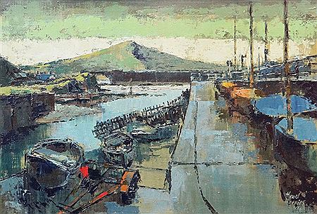 View of Aberystwyth harbour with boats