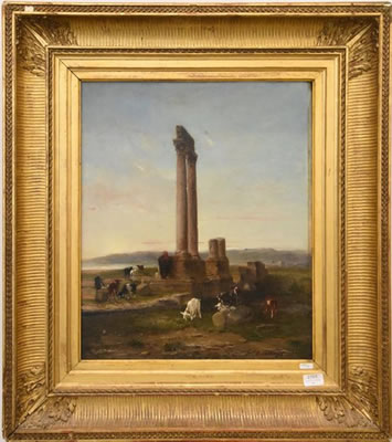 “Shepherd and herd at the foot of the ruins of Timgad” by Jules Edouard Magy - Auction record, sale price, and art valuation. Compare with similar artists and explore comparable artworks.