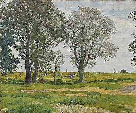 Promeneurs sous les arbres