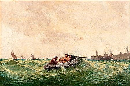 Boat in view of a harbour in heavy seas by Richard Le Blanc - Auction record, sale price, and art valuation. Compare with similar artists and explore comparable artworks.