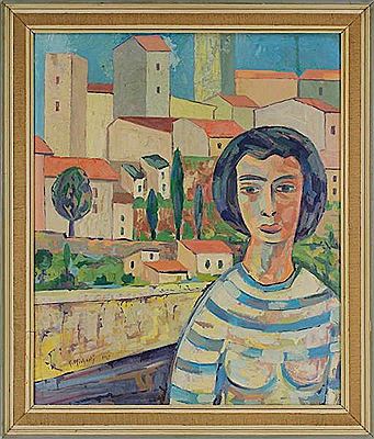 Junge Frau vor Stadtkulisse wohl in Südfrankreich by Karl Michaely - Auction record, sale price, and art valuation. Compare with similar artists and explore comparable artworks.