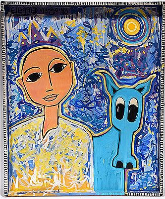 Boy With Blue Mule.