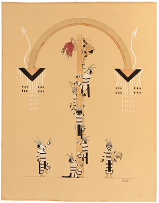 Sample artwork by Romando Vigil (1902 - 1978), known for indian ceremonial dance painting, commercial artist - View similar artists and auction records