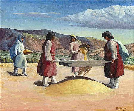 "Sifting Wheat, San Ildefonso, New Mexico, 1920" by Will Shuster - Auction record, sale price, and art valuation. Compare with similar artists and explore comparable artworks.
