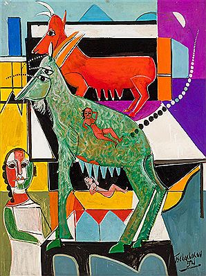 Two Goats and a Woman at the Piano