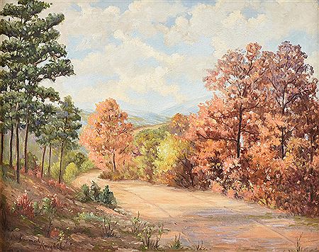 "Pines on the Path in Fall Landscape"