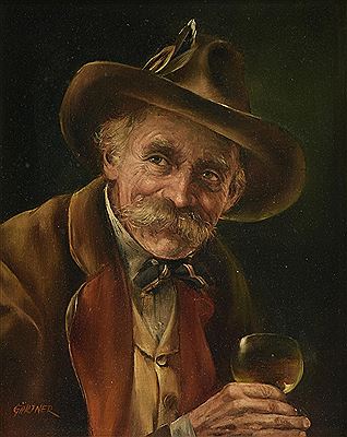 "Gentleman in a Blue Bowtie with White Wine"