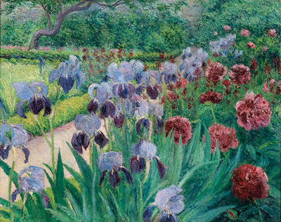 Garden Scene with Iris and Peonies