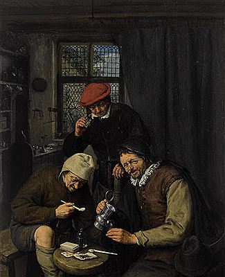 THREE BOORS DRINKING AND SMOKING IN THE SPIRIT HOUSE