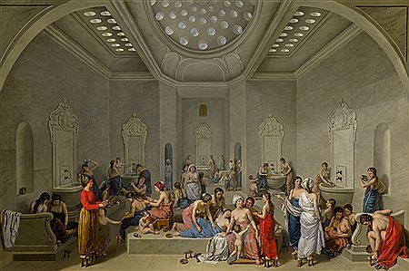 A FEMALE TURKISH BATH OR HAMMAM by Jean Jacques Francois Le Barbier - Auction record, sale price, and art valuation. Compare with similar artists and explore comparable artworks.