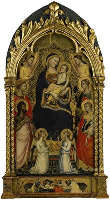 MADONNA AND CHILD ENTHRONED, SURROUNDED BY SAINT JOHN THE BAPTIST, MARGARET OF ANTIOCH, SAINT LAURENCE, SAINT LUCY, AND ANGELS, THE PREDELLA ILLUSTRATED WITH THE DEPOSITION OF CHRIST by Niccolò di Pietro Gerini - Auction record, sale price, and art valuation. Compare with similar artists and explore comparable artworks.
