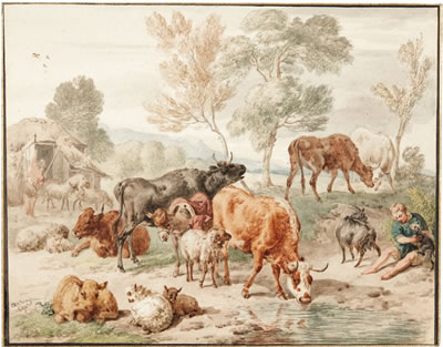 HERDERS AND THEIR ANIMALS BY A STREAM by Dirk Van Bergen - Auction record, sale price, and art valuation. Compare with similar artists and explore comparable artworks.