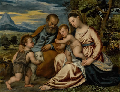 HOLY FAMILY WITH SAINT JOHN THE BAPTIST IN A LANDSCAPE