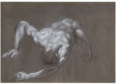 A CROUCHING MAN, SEEN FROM ABOVE (RECTO) / STUDY OF LEGS (VERSO)