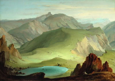 VIEW FROM THE MUNTIGALM ACROSS LAKE SEEBERG TOWARD THE STOCKHORN CHAIN