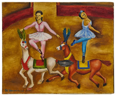 Las caballistas Lolita y Juanita by Maria Izquierdo - Auction record, sale price, and art valuation. Compare with similar artists and explore comparable artworks.
