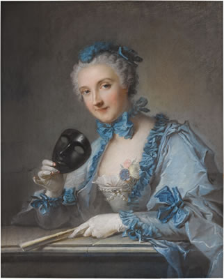 PORTRAIT OF MADAME ROYER, HALF-LENGTH, WITH A MASK AND FAN