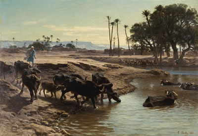 BUFFALOES BATHING IN THE NILE by Leon Auguste Adolphe Belly - Auction record, sale price, and art valuation. Compare with similar artists and explore comparable artworks.
