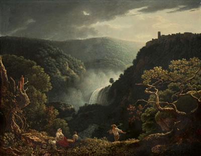 Tivoli, a view of the waterfalls with figures in the foreground