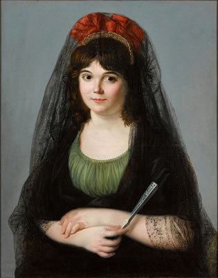 PORTRAIT OF A YOUNG WOMAN, HALF-LENGTH, HOLDING A FAN