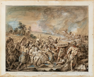 HECTOR'S BODY, WOUNDED BY AJAX, IS BROUGHT TO THE ZANTHE RIVER