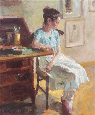 Portrait in an interior by Angel Badia Camps - Auction record, sale price, and art valuation. Compare with similar artists and explore comparable artworks.
