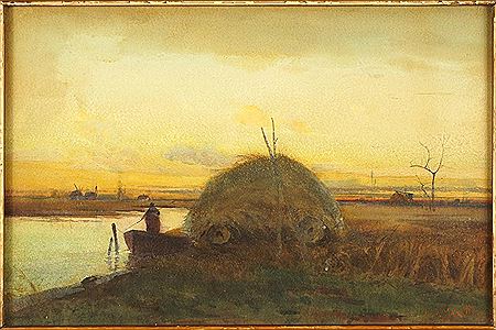 Canal Scene with Hay Wagon