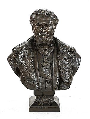 Bust of a bearded gentleman dressed in a fur-lined coat and wearing the Legion d'Honneur