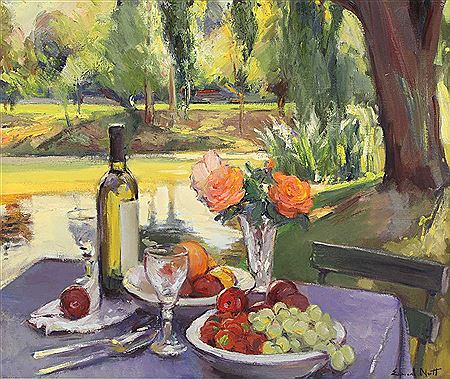 Still life of fruit and wine