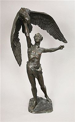 BRONZE SCULPTURE OF A MAN WITH AN EAGLE